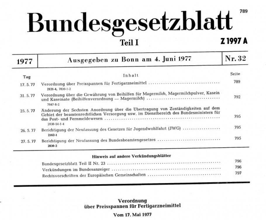 Arzneimittelpreisverordnung anno 1977 - damals kamen die Festpreise